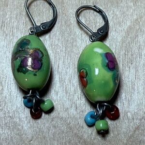 Handcrafted Green Beaded‎ Earrings